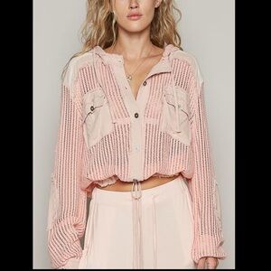 NIP POL Woven Texture Button Down Hooded Shirt